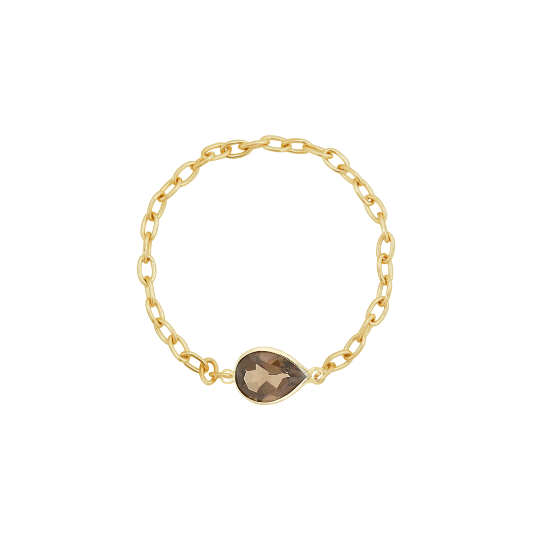 14K YELLOW GOLD TEARDROP GEMSTONE CHAIN RING