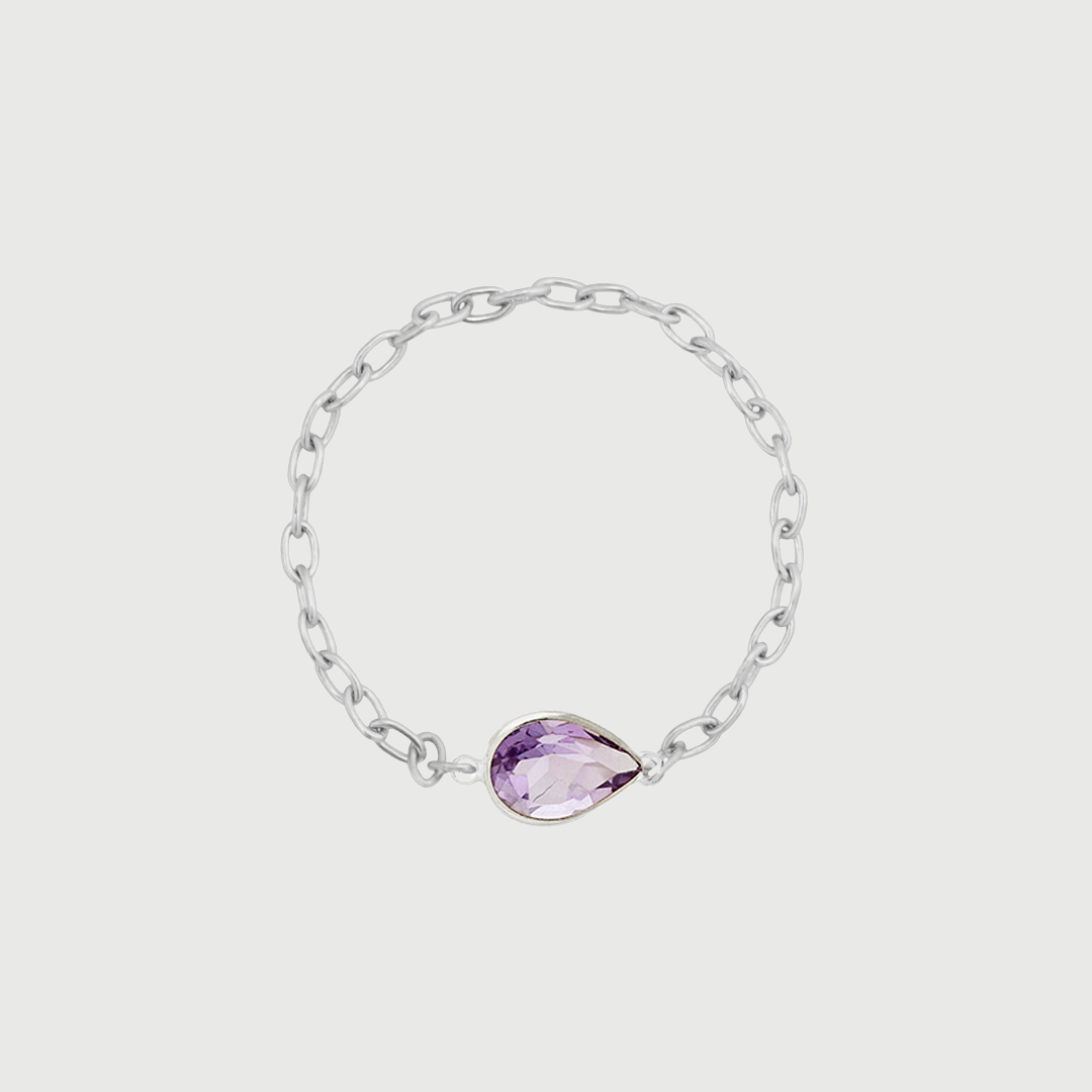 14K WHITE GOLD TEARDROP CHAIN RING