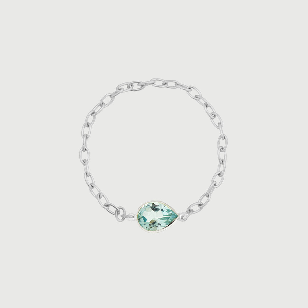 14K WHITE GOLD TEARDROP CHAIN RING