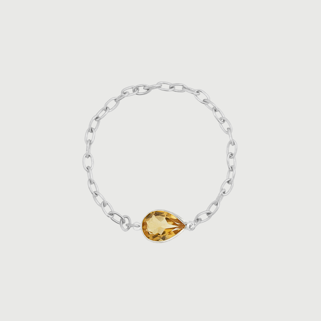 14K WHITE GOLD TEARDROP CHAIN RING
