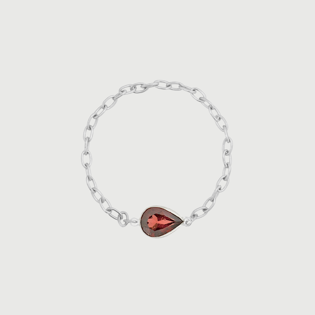 14K WHITE GOLD TEARDROP CHAIN RING
