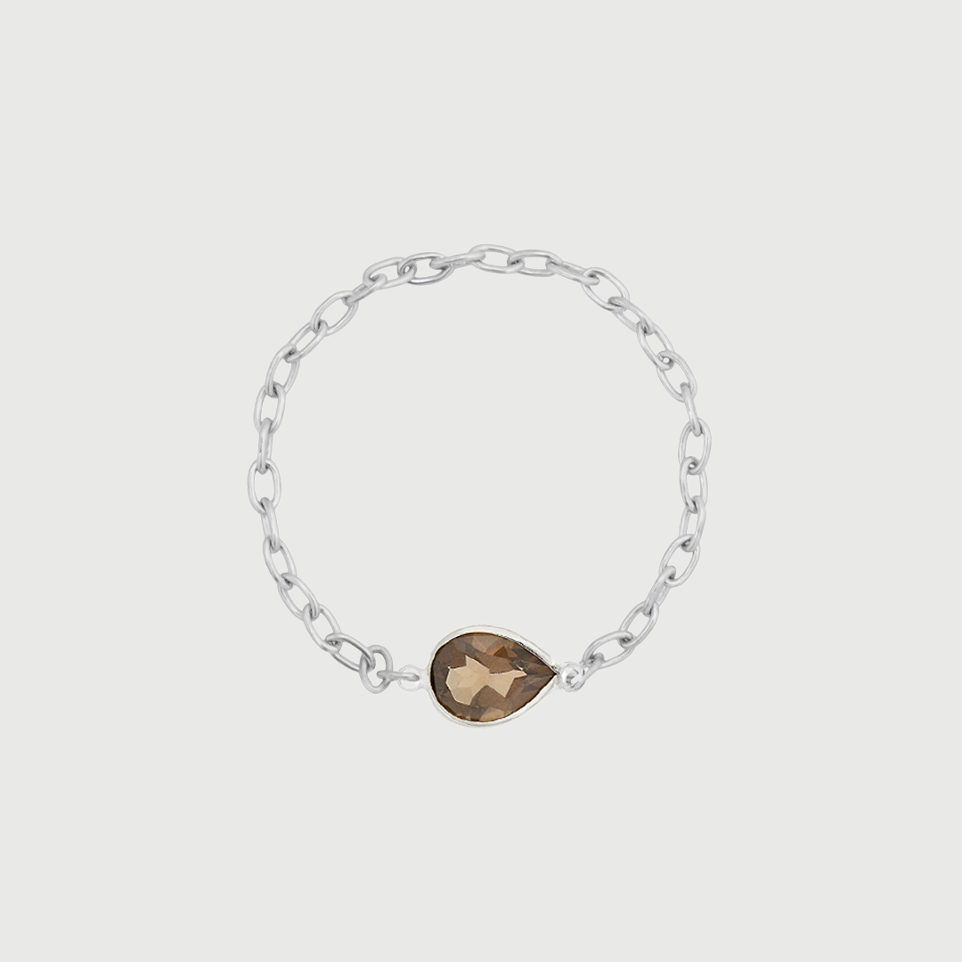 14K WHITE GOLD TEARDROP CHAIN RING