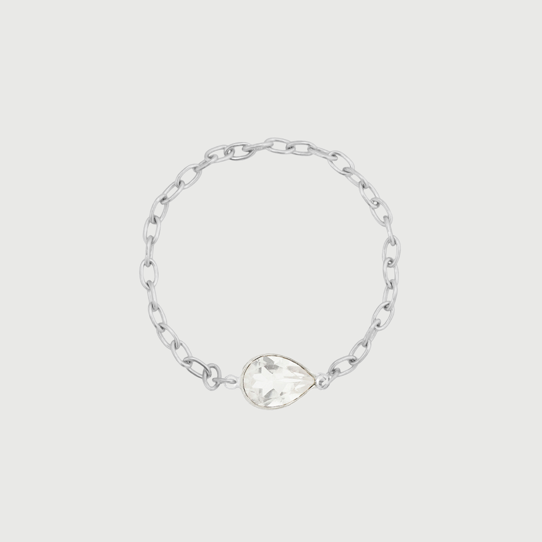 14K WHITE GOLD TEARDROP CHAIN RING