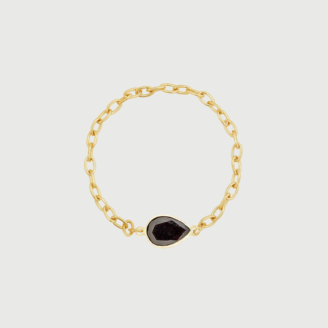 14K YELLOW GOLD TEARDROP GEMSTONE CHAIN RING