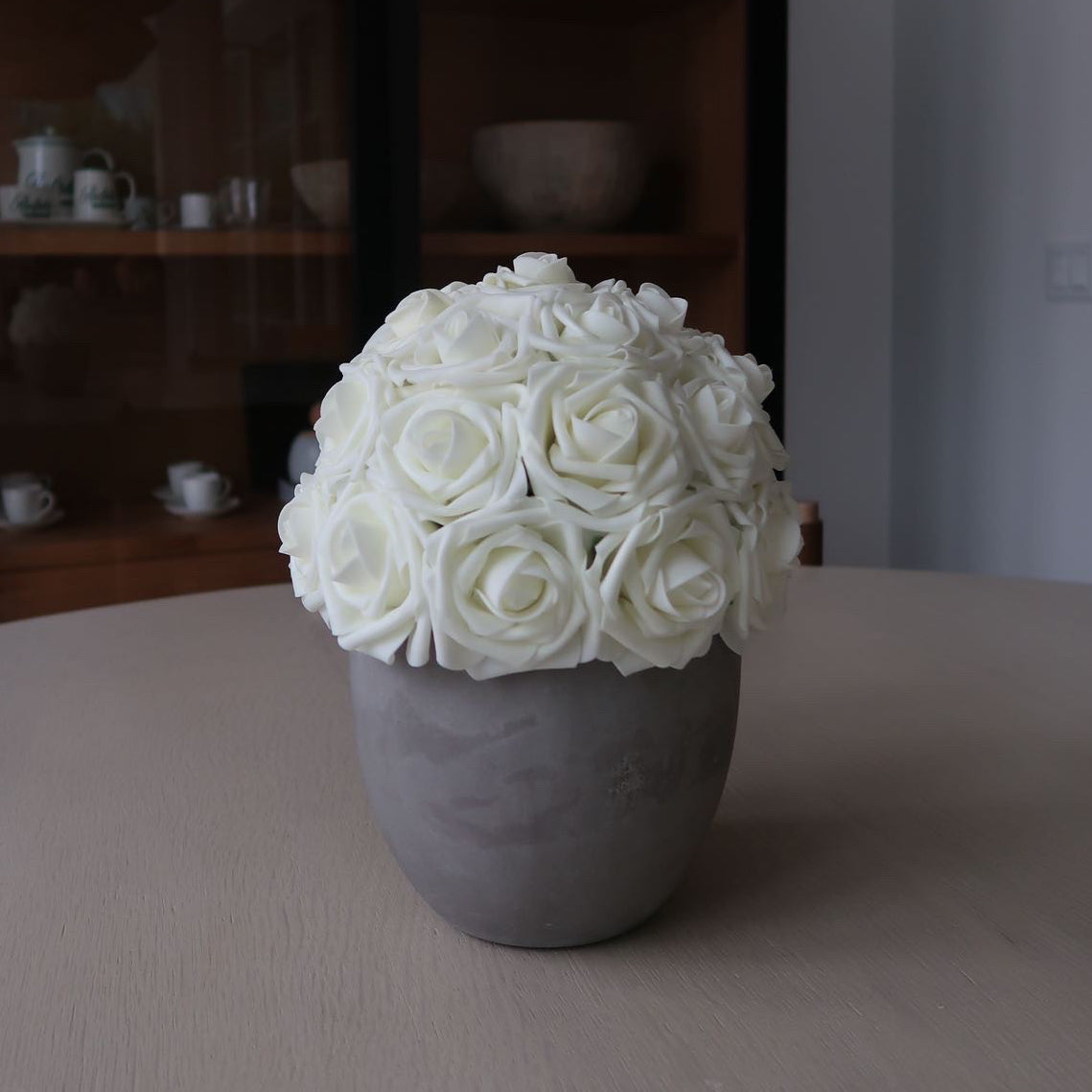 MEDIUM WHITE ROSE CEMENT FOREVER FLORALS