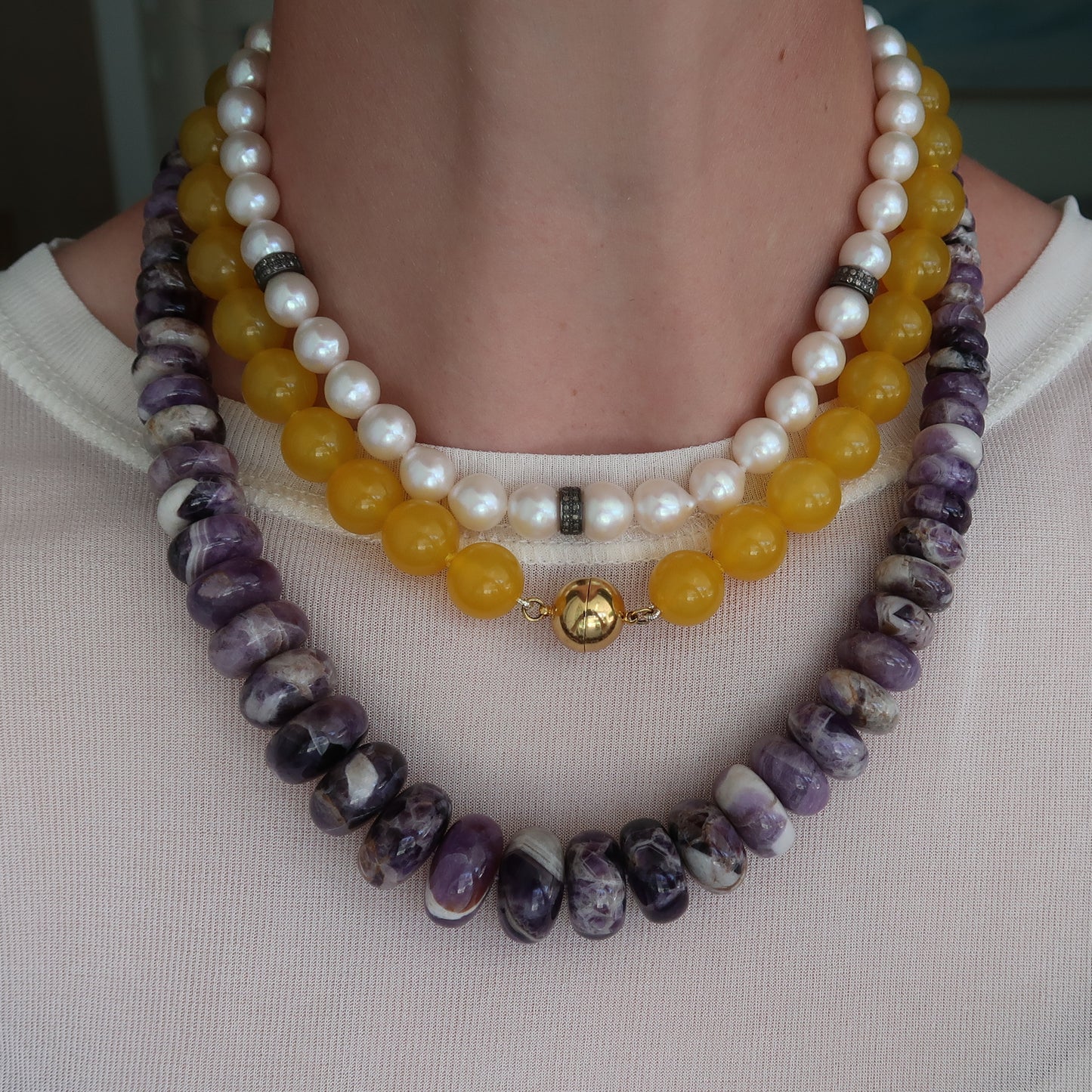 GRADUATED OVERSIZED AMETHYST GEMSTONE NECKLACE