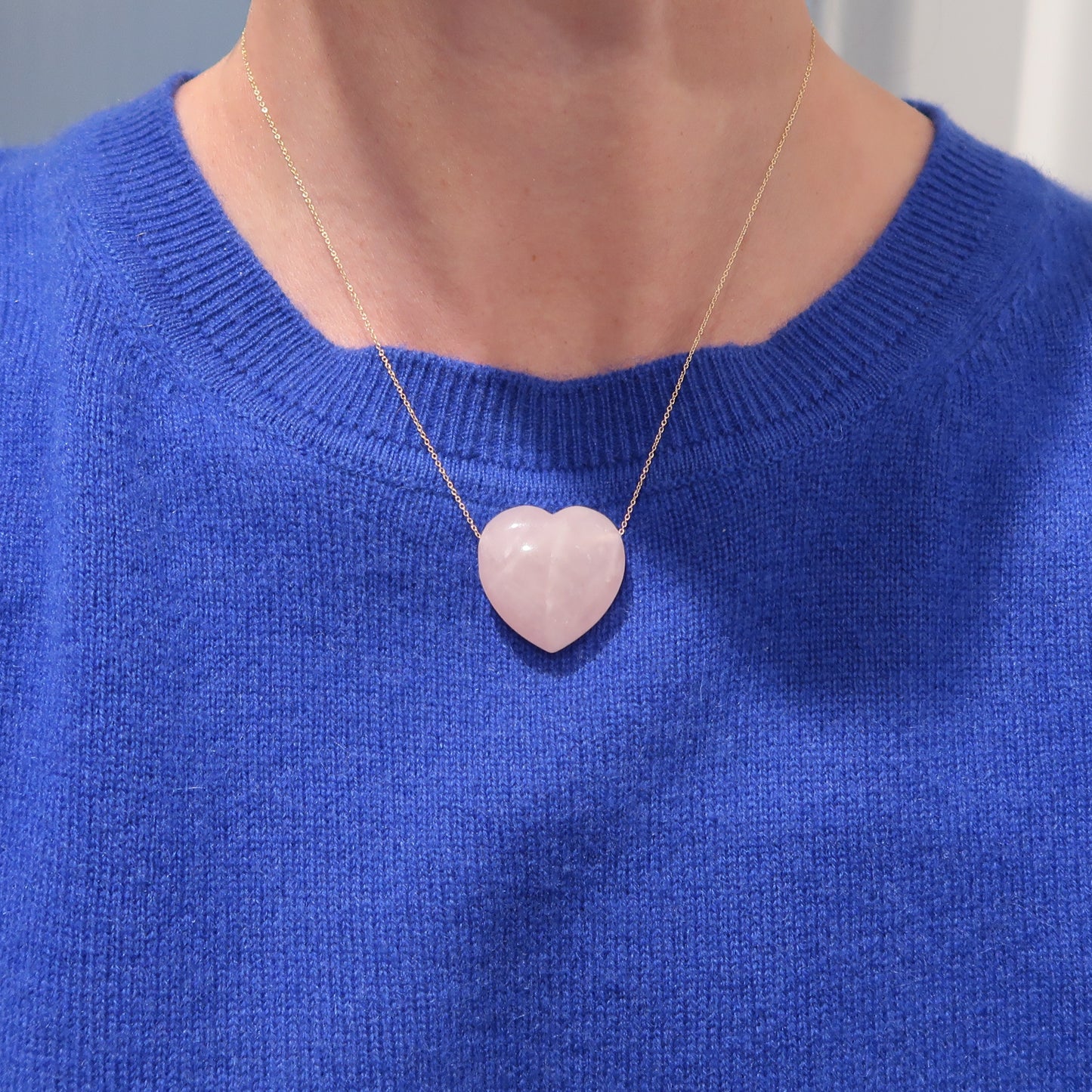 14K ROSE QUARTZ HEART PENDANT NECKLACE