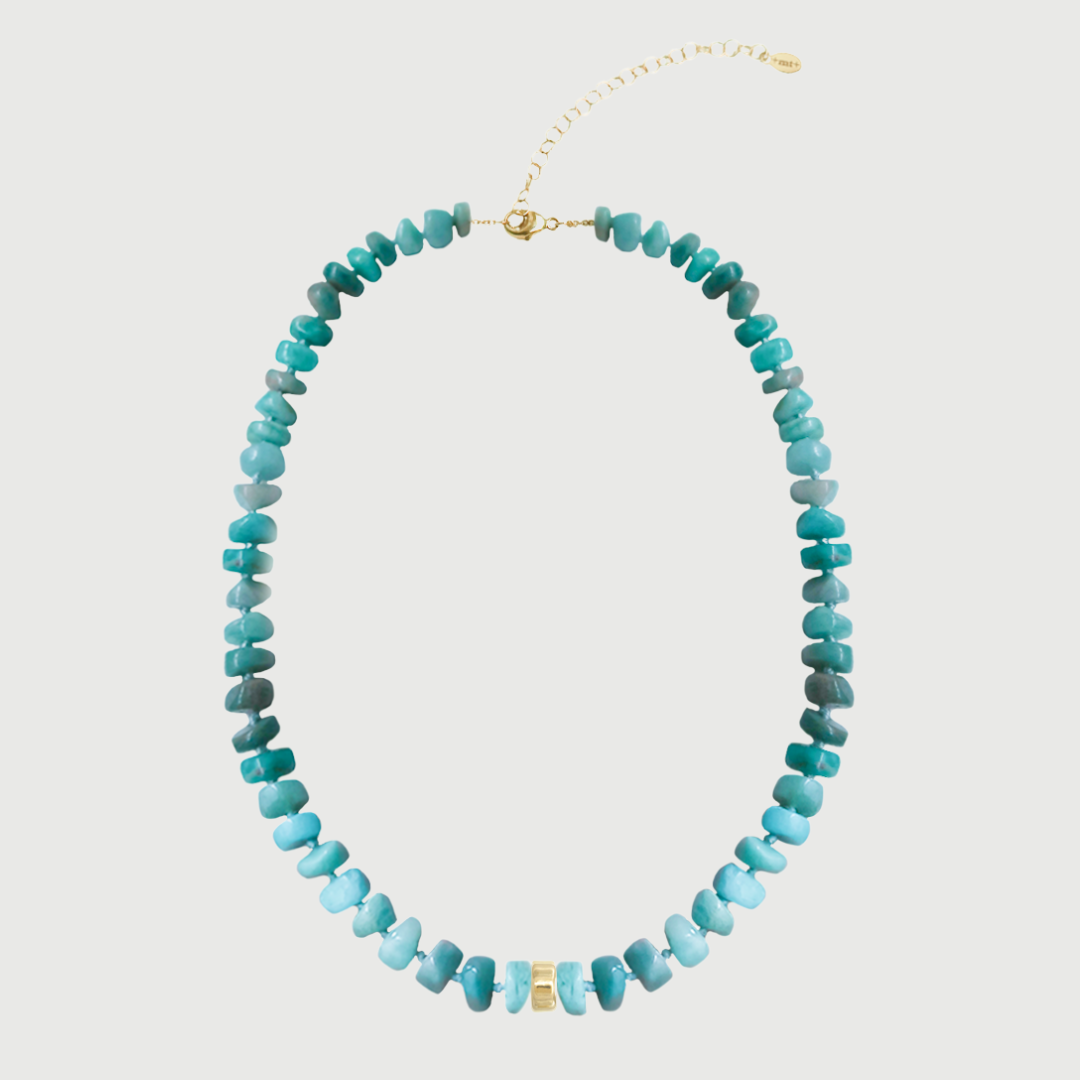 14K AMAZONITE CYLINDER GEMSTONE NECKLACE
