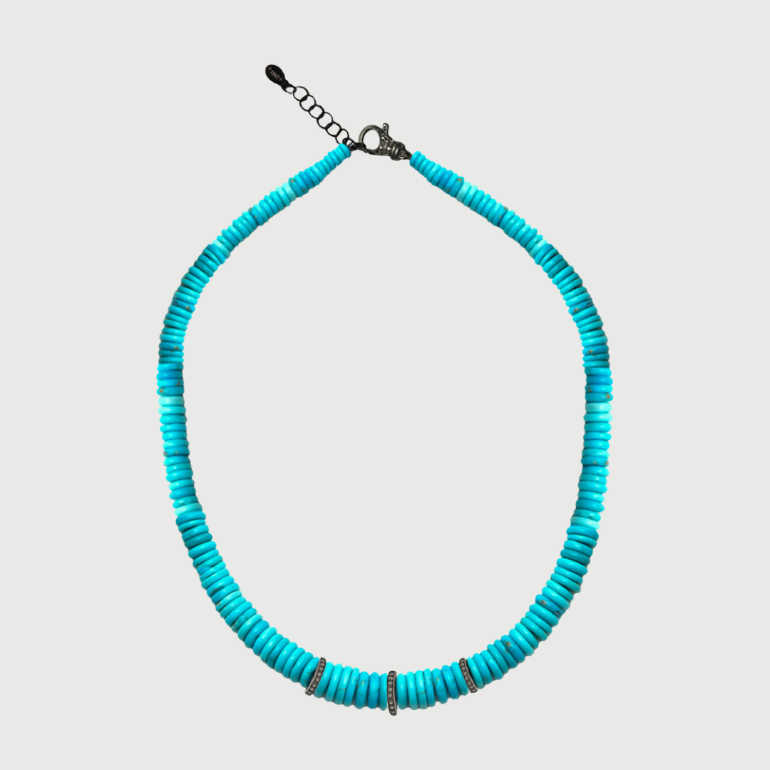 GRADUATED TURQUOISE AND DIAMOND HEISHI GEMSTONE NECKLACE