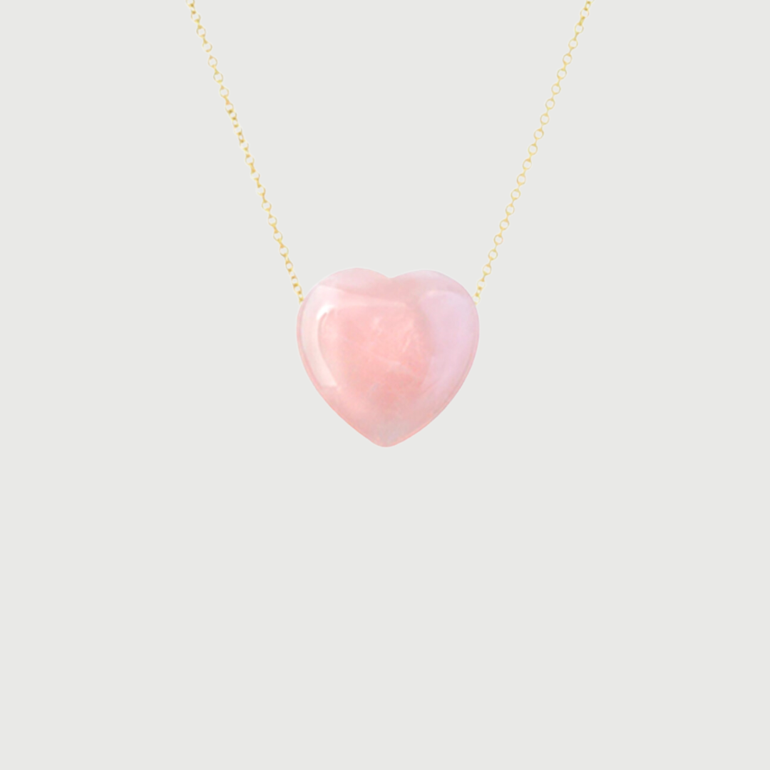 14K ROSE QUARTZ HEART PENDANT NECKLACE