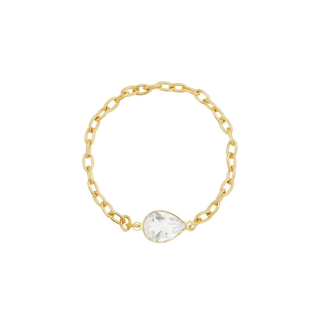14K YELLOW GOLD TEARDROP GEMSTONE CHAIN RING
