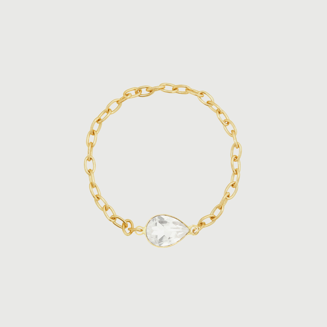 14K YELLOW GOLD TEARDROP GEMSTONE CHAIN RING