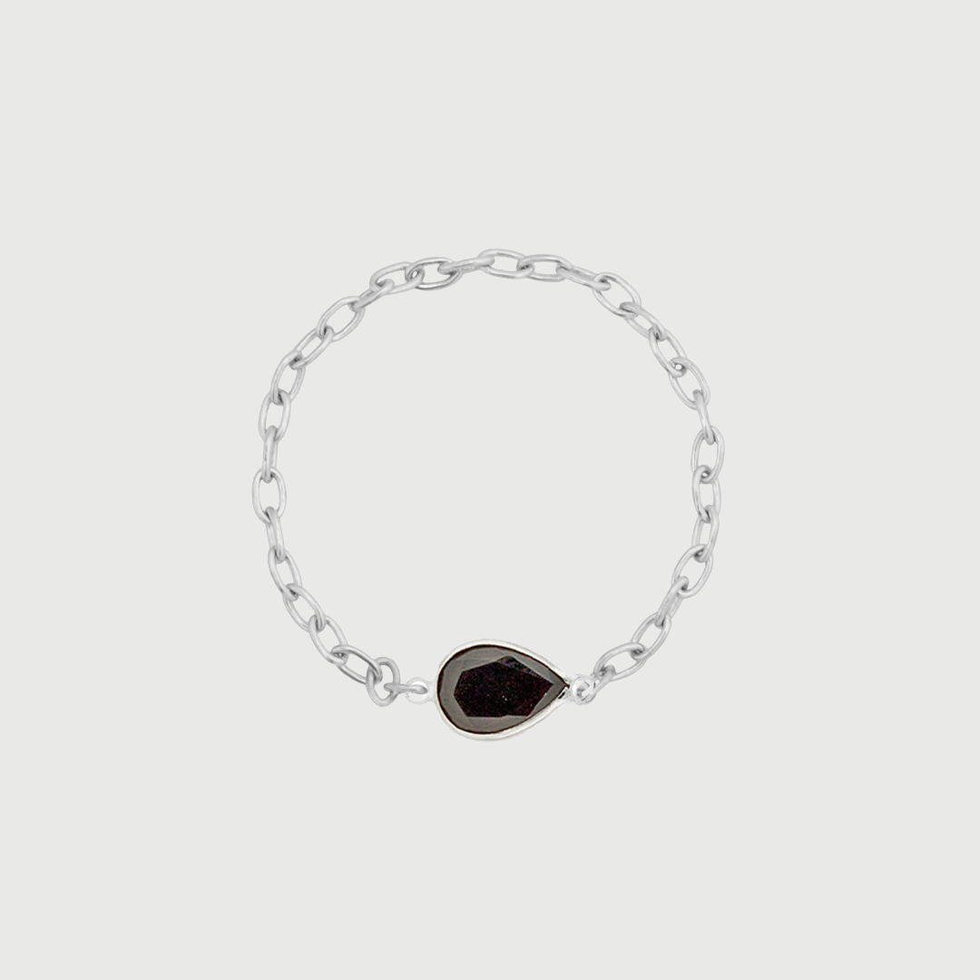 14K WHITE GOLD TEARDROP CHAIN RING