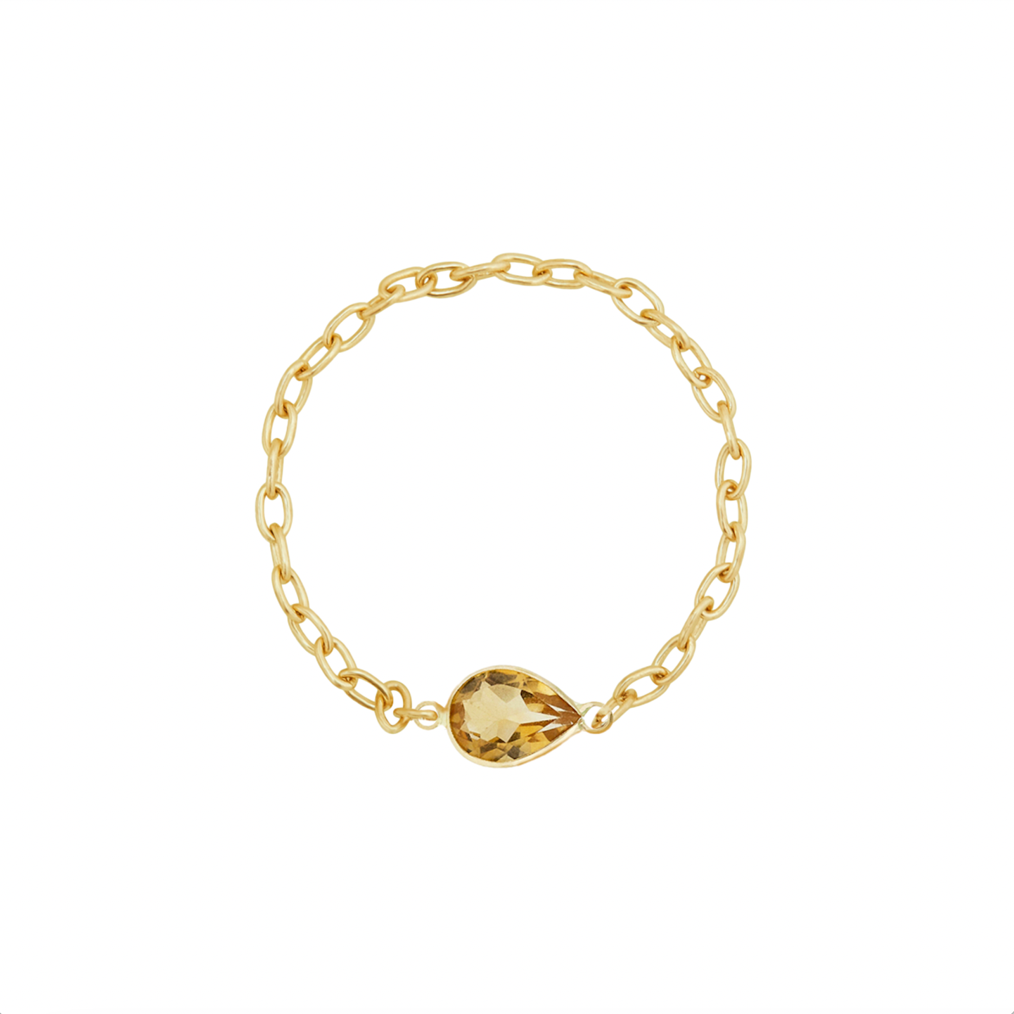 14K YELLOW GOLD TEARDROP GEMSTONE CHAIN RING