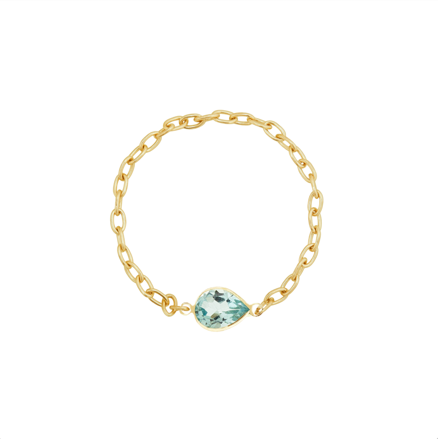 14K YELLOW GOLD TEARDROP GEMSTONE CHAIN RING