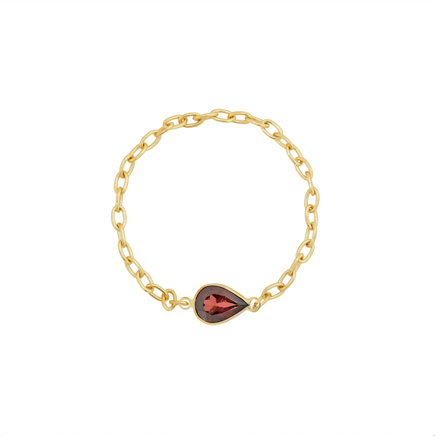 14K YELLOW GOLD TEARDROP GEMSTONE CHAIN RING