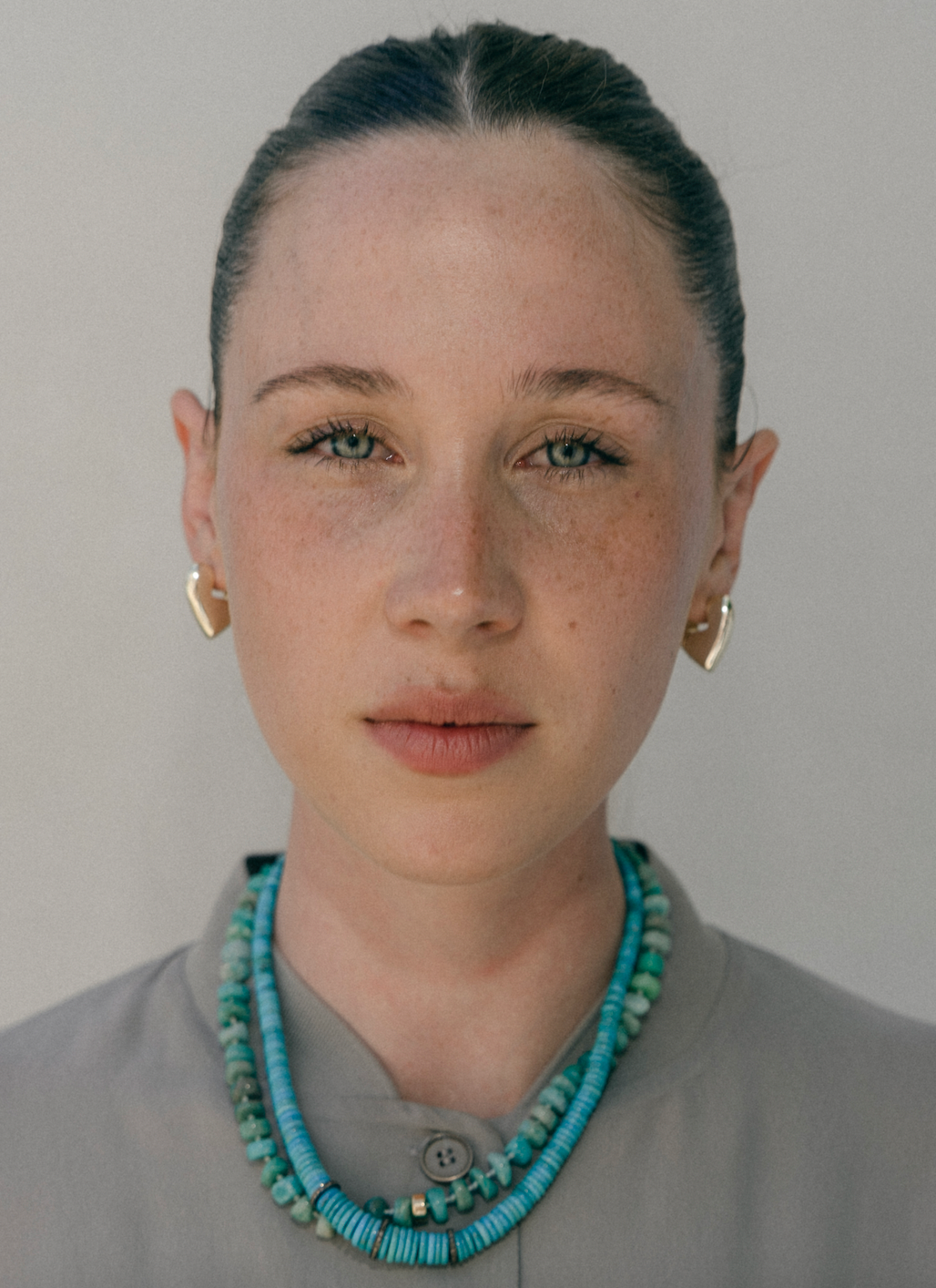 GRADUATED TURQUOISE AND DIAMOND HEISHI GEMSTONE NECKLACE