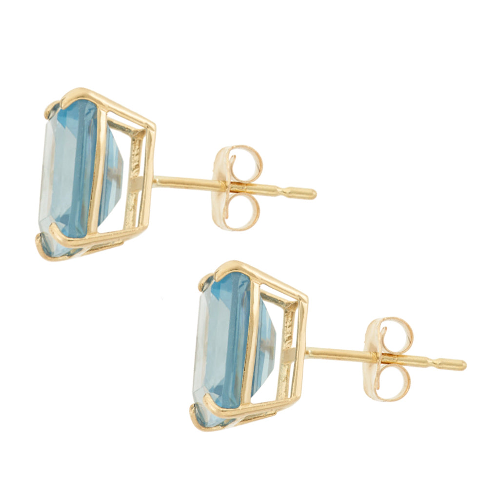 14K EMERALD CUT AQUAMARINE STUD EARRINGS
