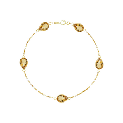 14k Teardrop Gemstone Chain Bracelet