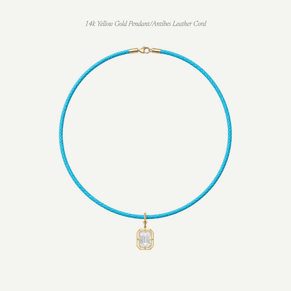 2.5ct Emerald Cut Diamond Bullseye Pendant With Leather Cord