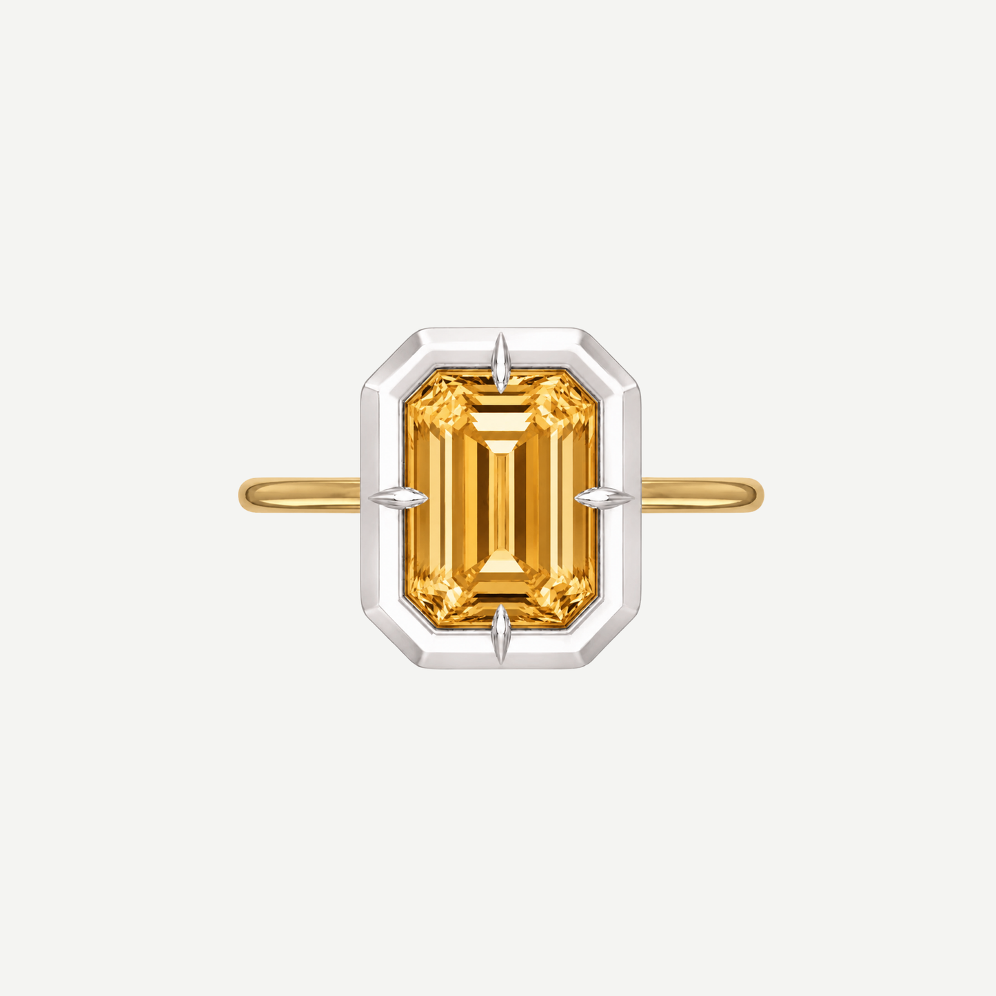 2ct Emerald Cut Citrine Bullseye Ring