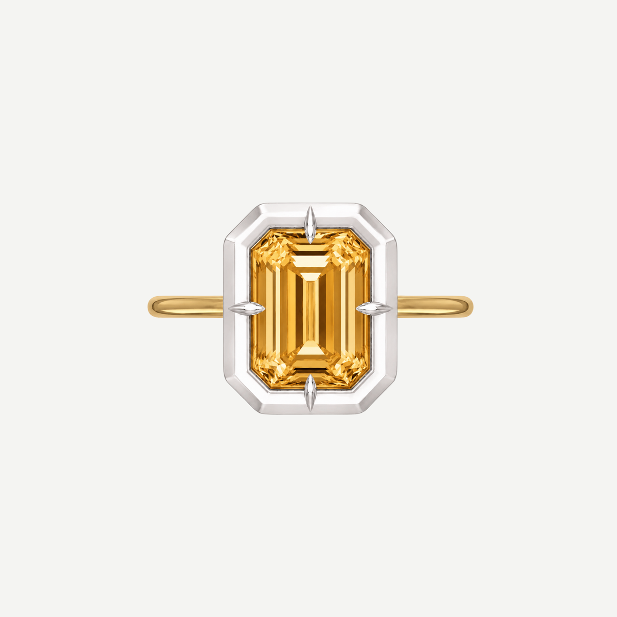 2ct Emerald Cut Citrine Bullseye Ring
