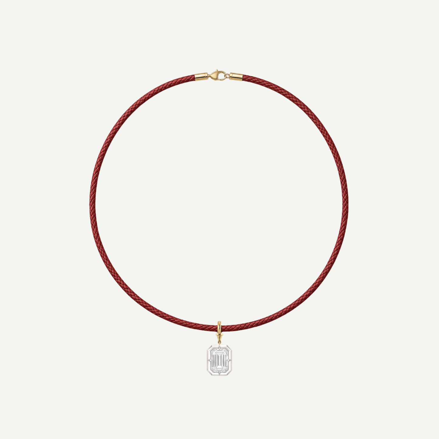2.5ct Emerald Cut Diamond Bullseye Pendant With Leather Cord