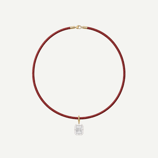 2.5ct Emerald Cut Diamond Bullseye Pendant With Leather Cord