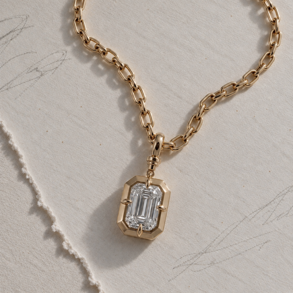 2.5ct Emerald Cut Diamond Bullseye Pendant