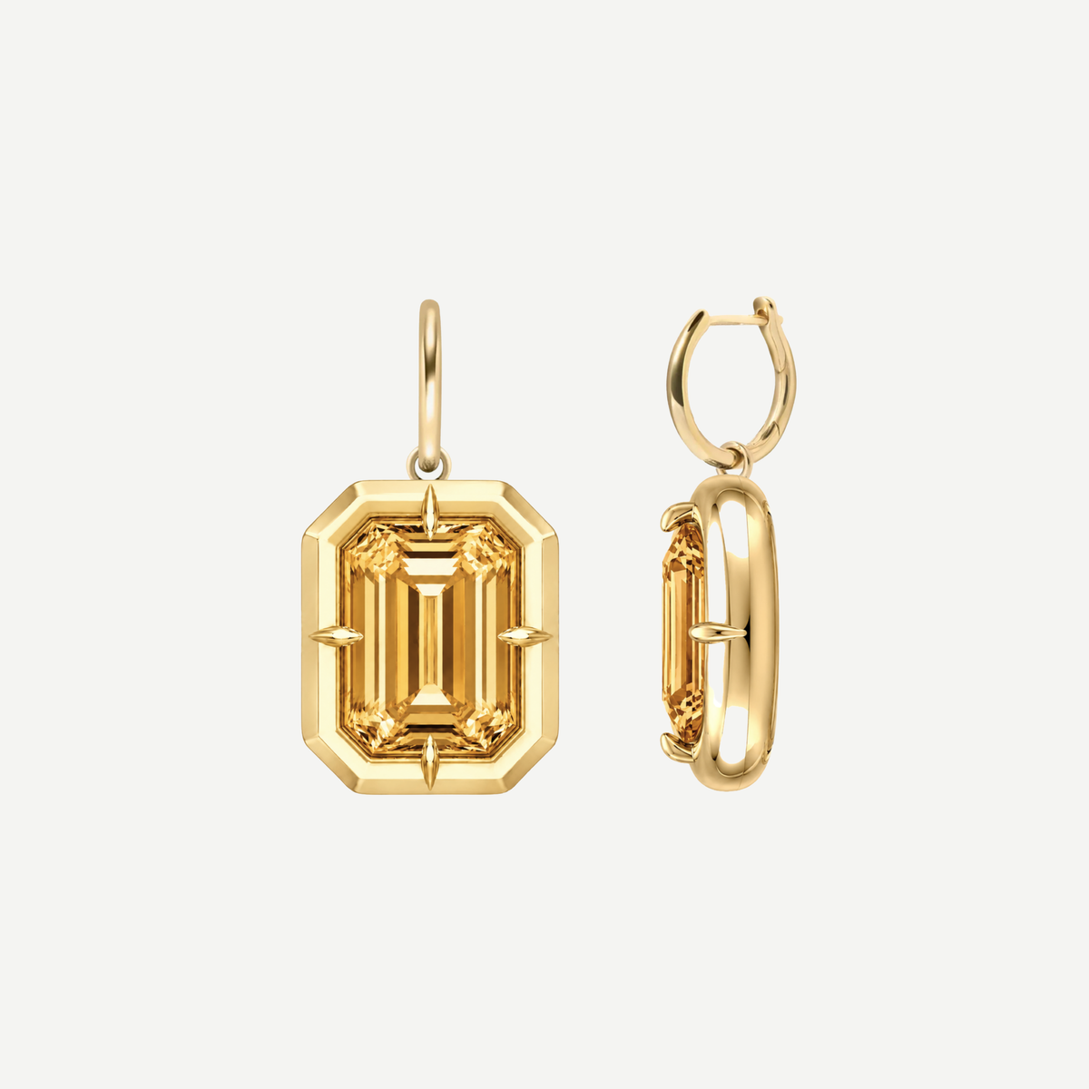 2ct Emerald Cut Citrine Bullseye Huggie Earrings