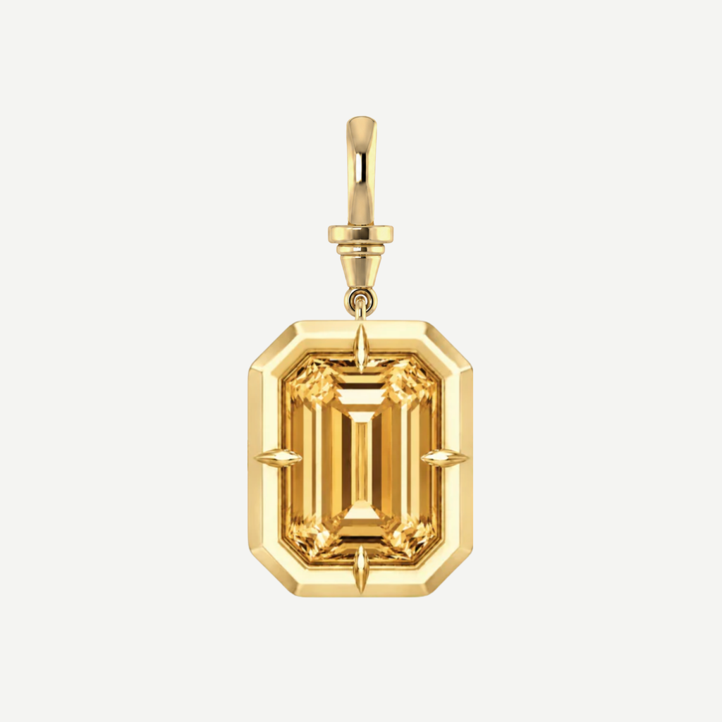 2ct Emerald Cut Citrine Bullseye Pendant