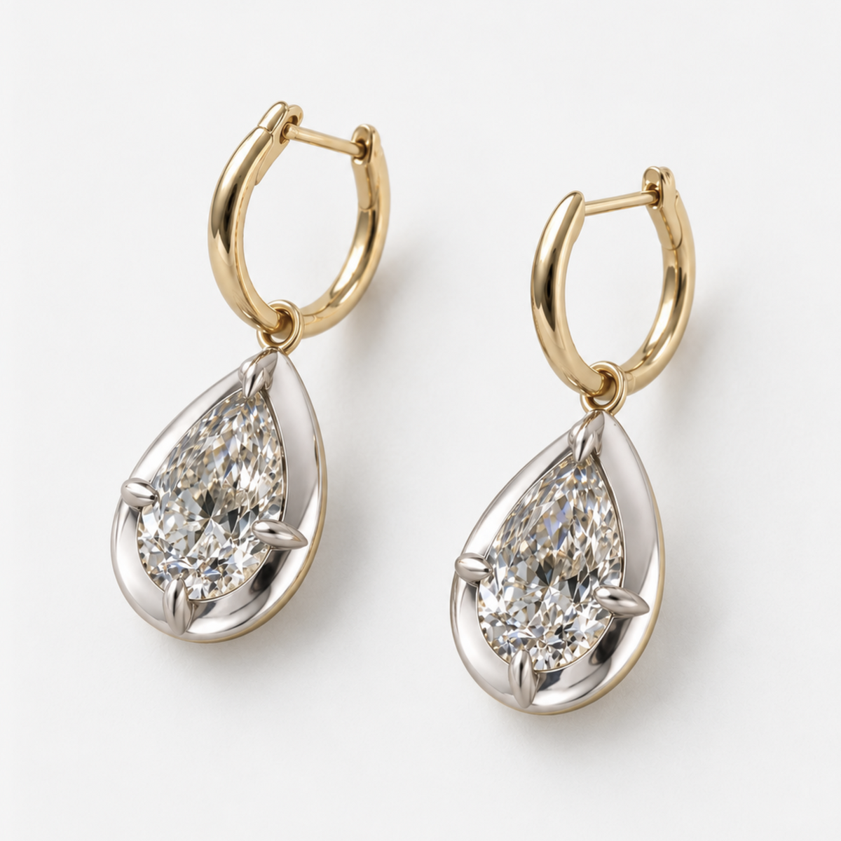 2ct Pear Diamond Bullseye Huggies