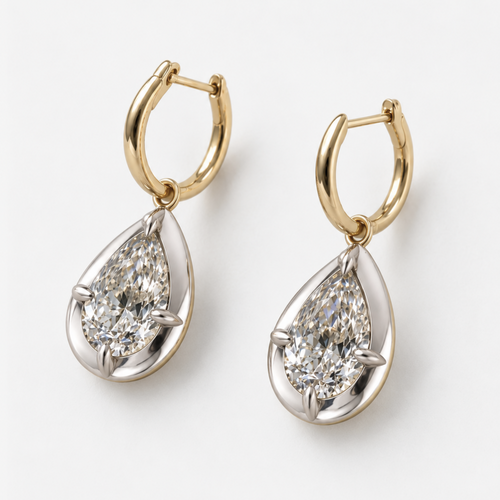 2ct Pear Diamond Bullseye Huggies