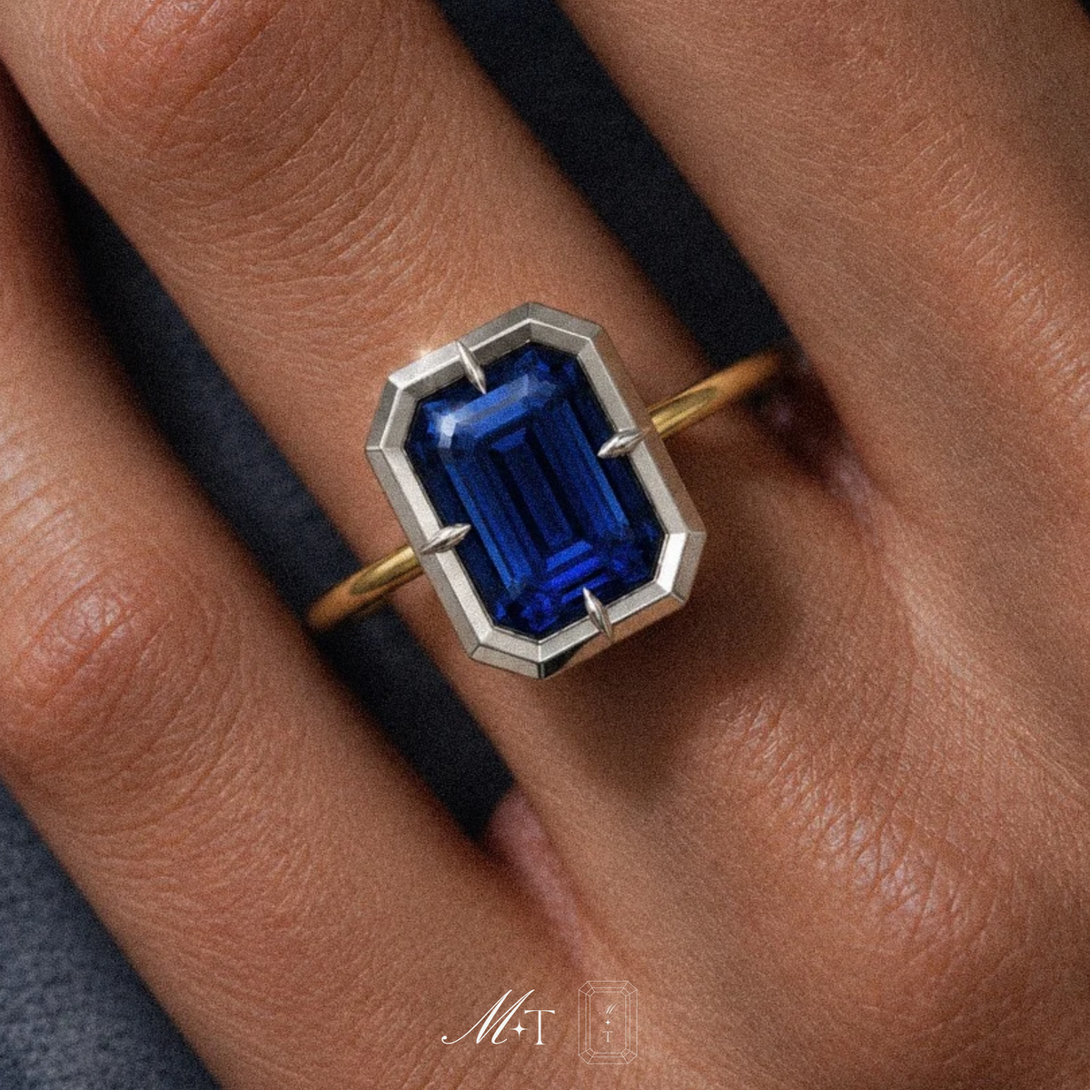 2ct Emerald Cut Sapphire Bullseye Ring
