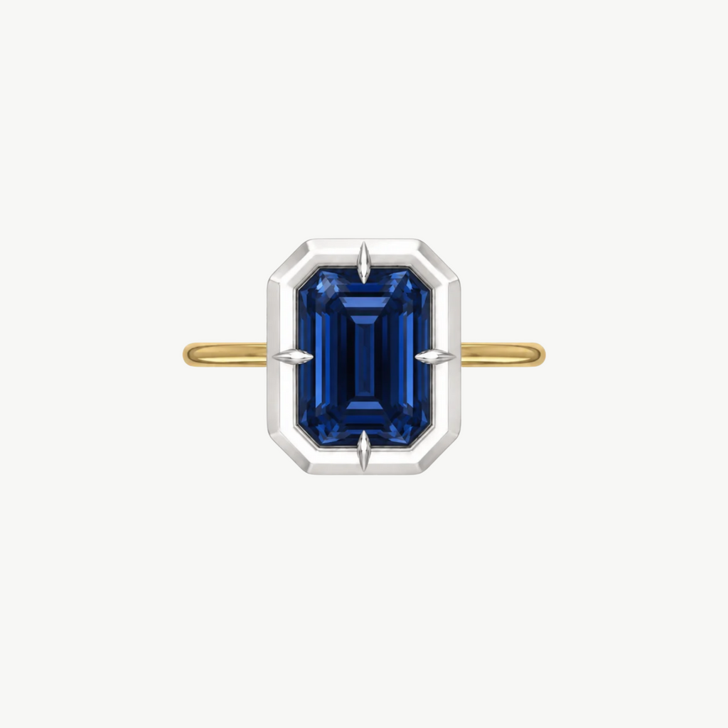2ct Emerald Cut Sapphire Bullseye Ring