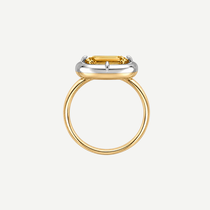 2ct Emerald Cut Citrine Bullseye Ring