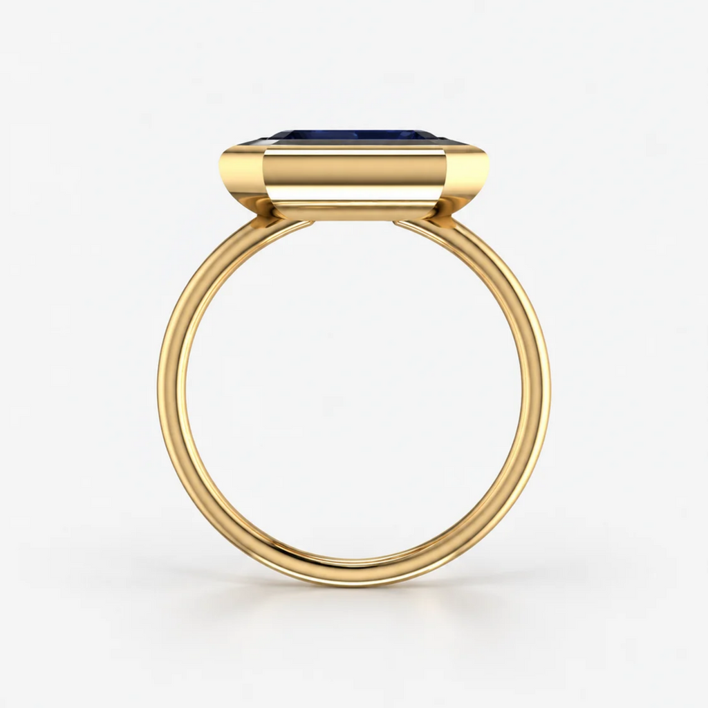 3ct East-West Double Bezel Emerald Cut Sapphire Ring