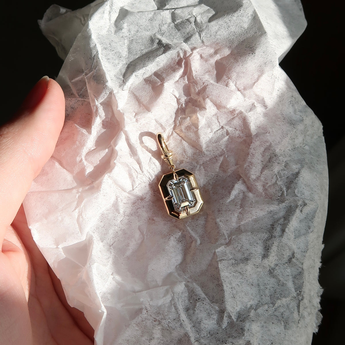 2.5ct Emerald Cut Diamond Bullseye Pendant