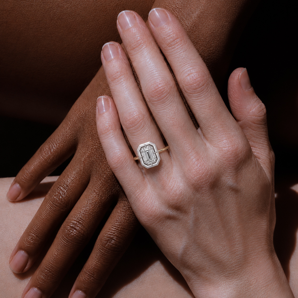 2ct Emerald Cut Diamond Bullseye Ring