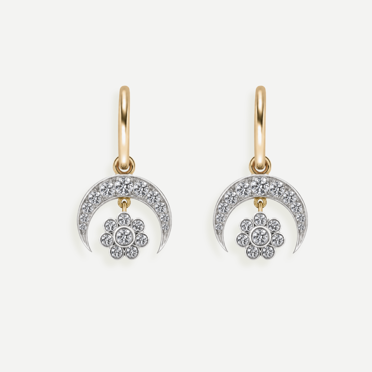 Crescent Moon Daisy Diamond Huggies