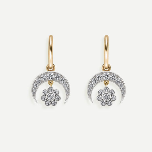 Crescent Moon Daisy Diamond Huggies
