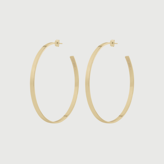 14K YELLOW GOLD LARGE FLAT HOOPS