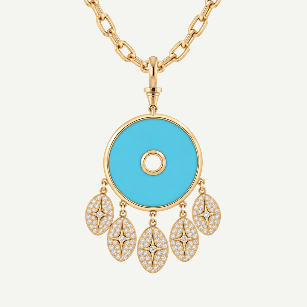 Turquoise Inlay Dreamcatcher Pendant