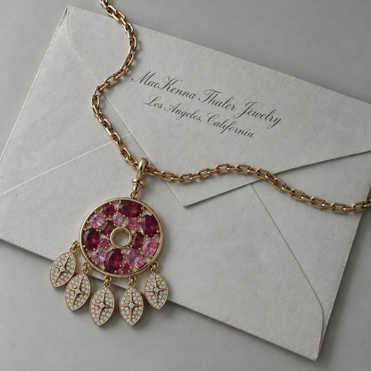 Blush Tourmaline Dreamcatcher Pendant