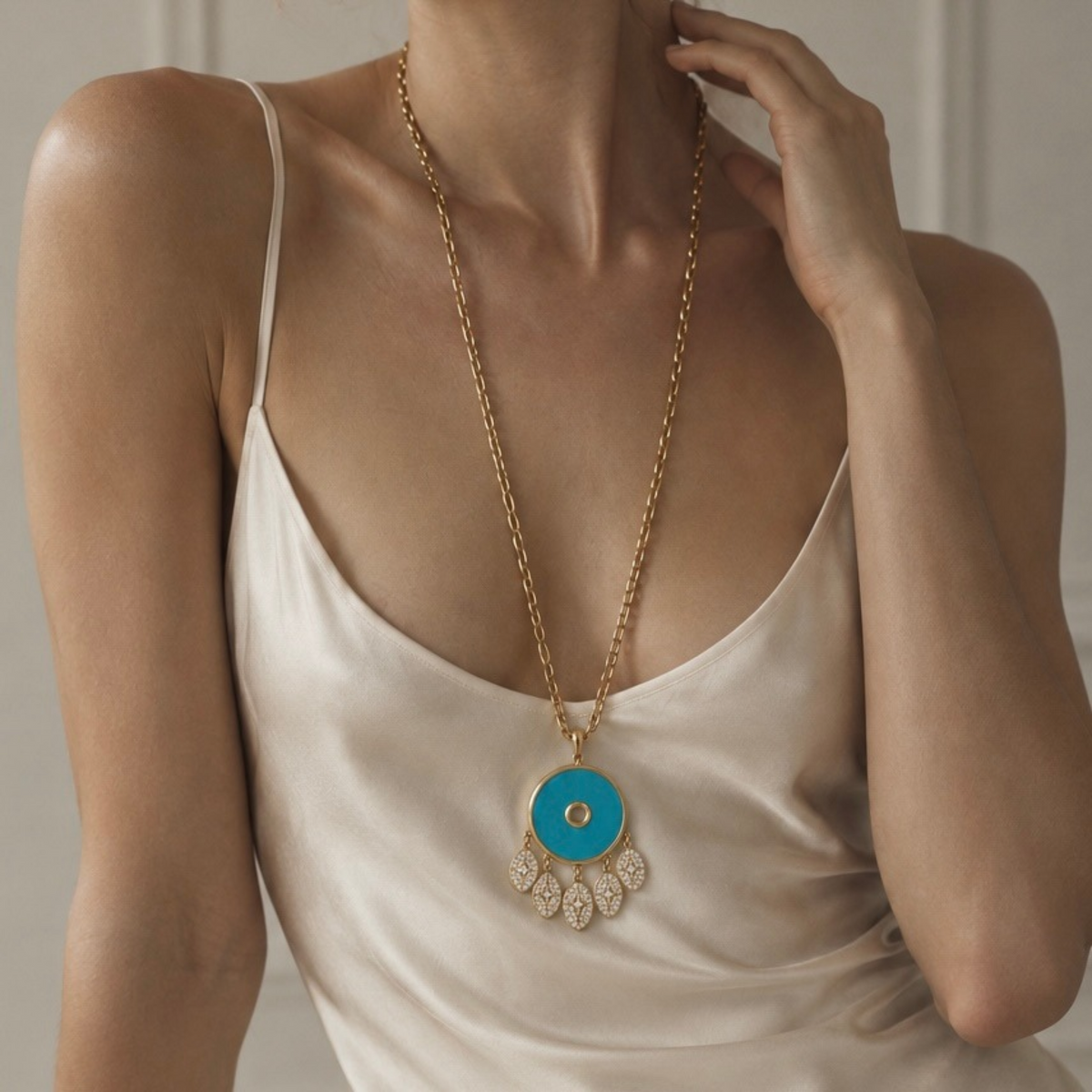 Turquoise Inlay Dreamcatcher Pendant