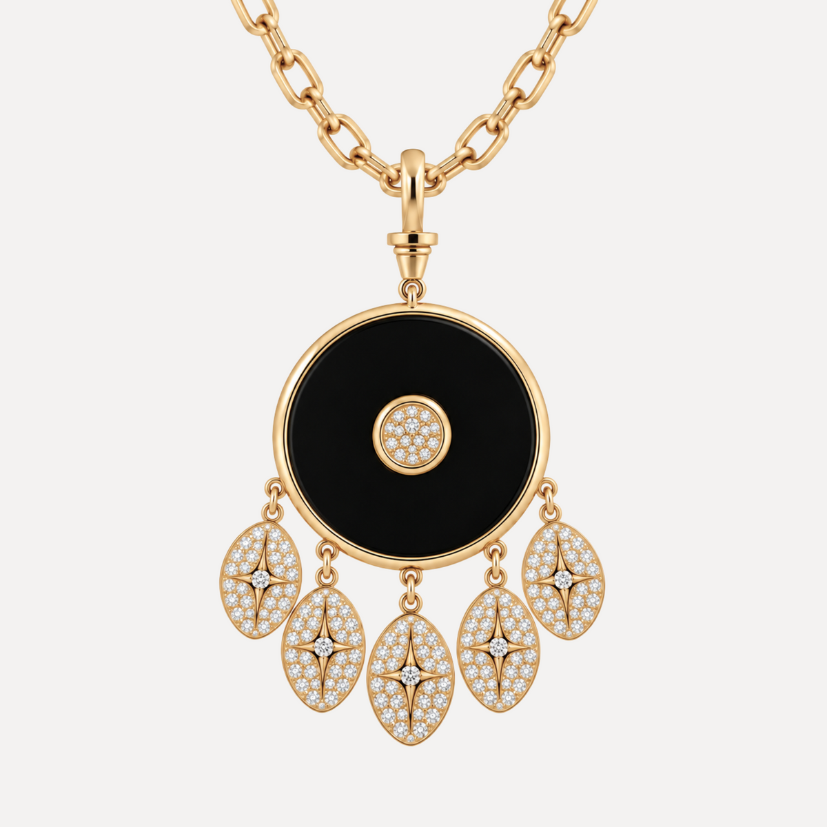 Onyx Inlay Pavé Diamond Dreamcatcher Pendant