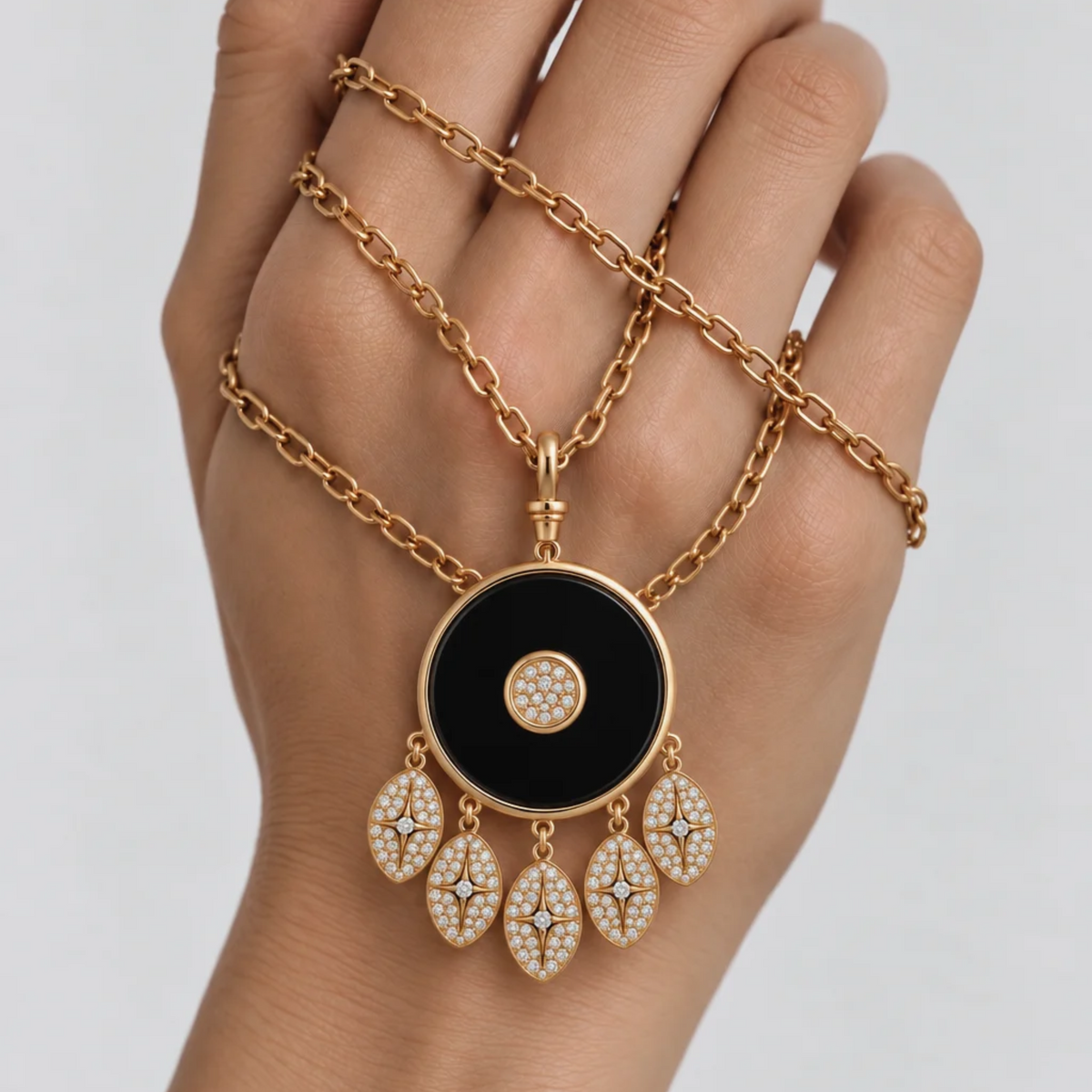Onyx Inlay Pavé Diamond Dreamcatcher Pendant