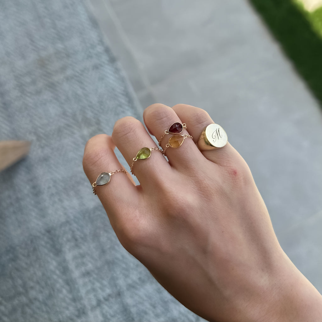 Teardrop Gemstone Chain Ring