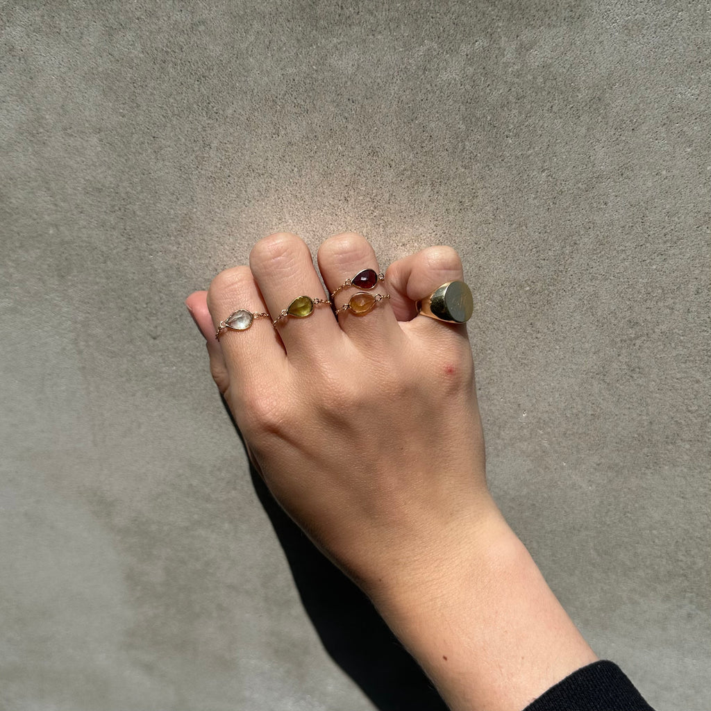 Teardrop Gemstone Chain Ring