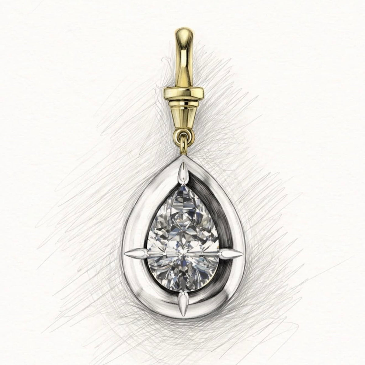 2ct Pear Diamond Bullseye Pendant